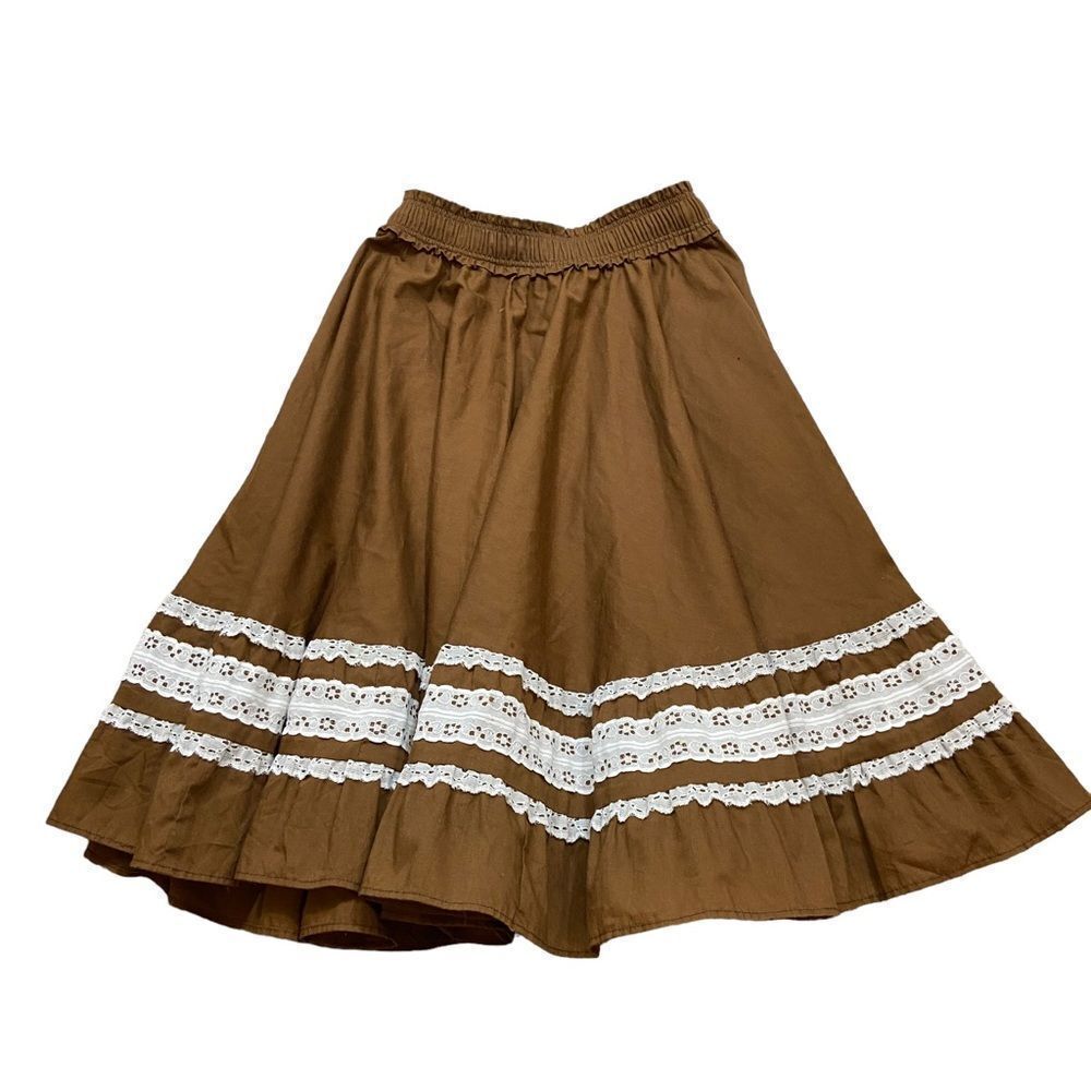 Vintage 60’s Pete Bettina‎ Brand Brown and White Square Dance Skirt Size Small